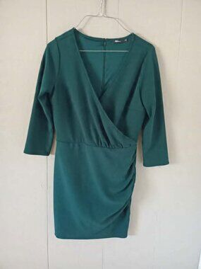 Reitmans Deep Teal Wrap-Style Long Sleeve Dress Size Medium